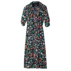 Maggy London Floral Chiffon Midi Shirt Dress Womens Sz 10 Sheer Spring Garden